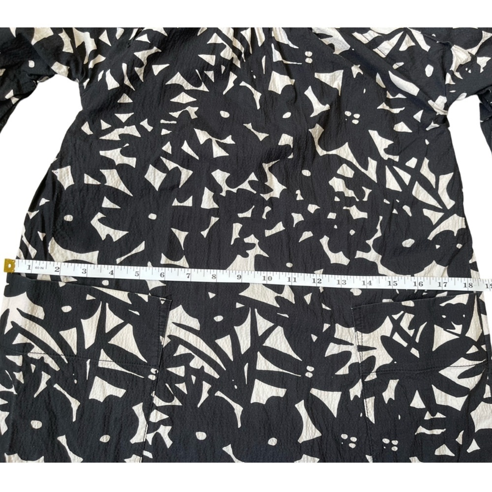 Everlane Black White Floral Seersucker Dress 3/4 Sleeve Pockets XXS - Picture 9 of 15